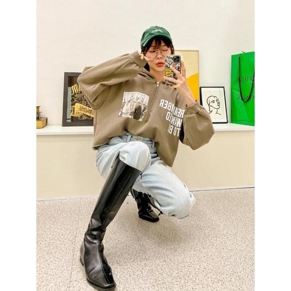 現貨𖤐 兔子魚║ 520884 正韓 韓國 英文 拉鍊 美式風 寬鬆 刷毛T 長袖上衣 韓國秋冬 內刷毛 翻領 休閒-細節圖8