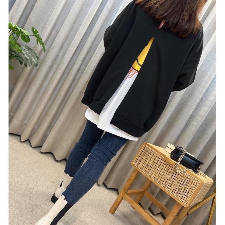 現貨♡ 600175 刺繡 微笑 開叉T 微笑T 二件式 大學T  寬鬆 簡約 長袖上衣 女上衣 女長袖-細節圖3