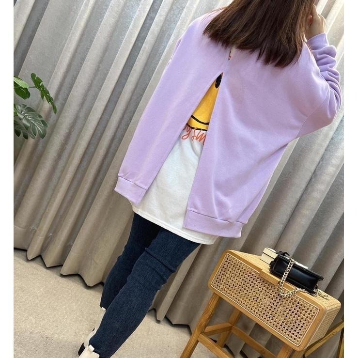 現貨♡ 600175 刺繡 微笑 開叉T 微笑T 二件式 大學T  寬鬆 簡約 長袖上衣 女上衣 女長袖-細節圖5