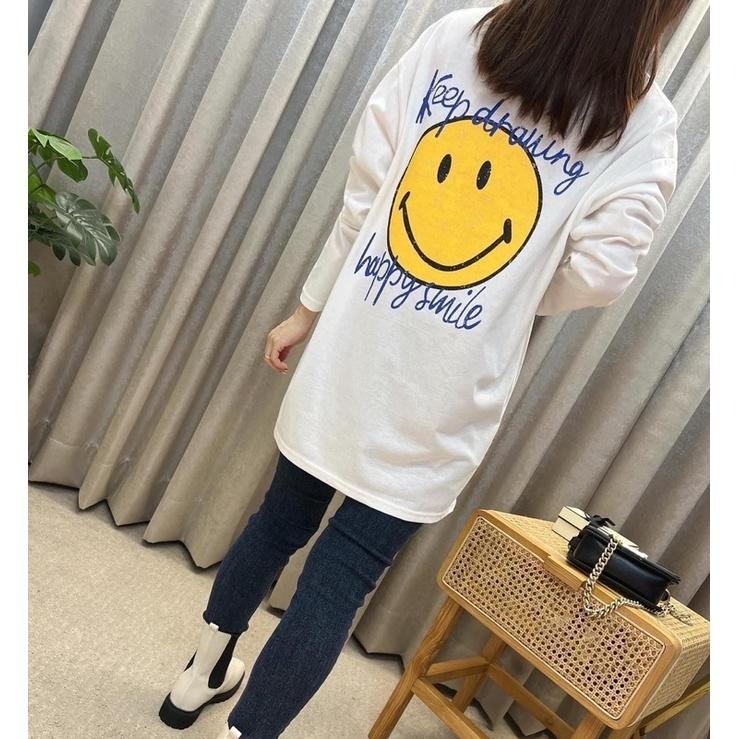 現貨♡ 600175 刺繡 微笑 開叉T 微笑T 二件式 大學T  寬鬆 簡約 長袖上衣 女上衣 女長袖-細節圖7