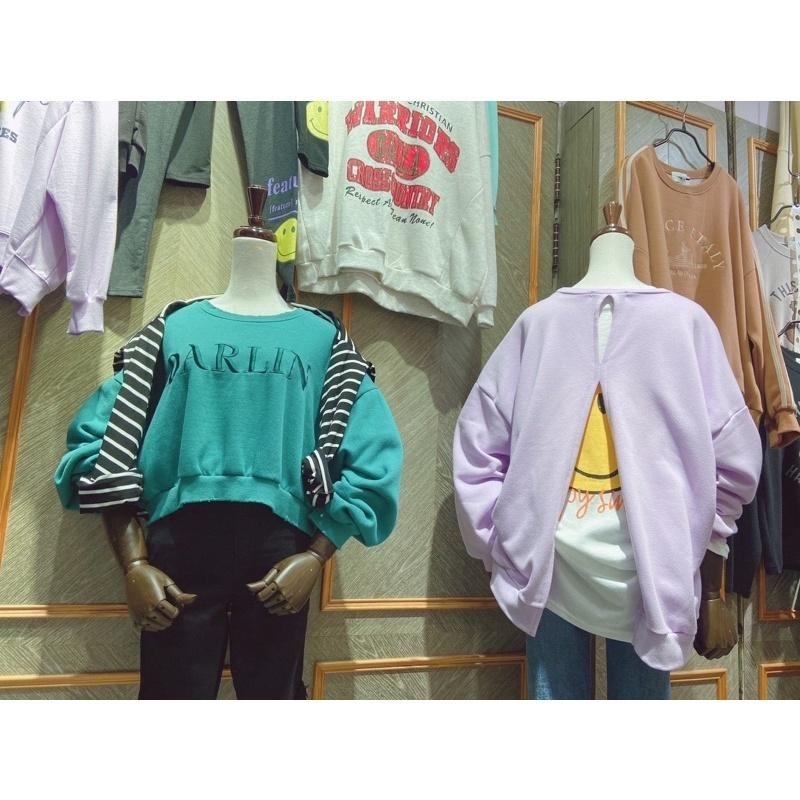 現貨♡ 600175 刺繡 微笑 開叉T 微笑T 二件式 大學T  寬鬆 簡約 長袖上衣 女上衣 女長袖-細節圖9