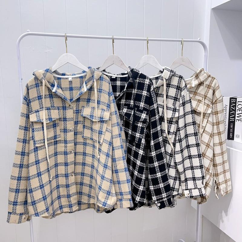 現貨𖤐 兔子魚║5105 毛料襯衫 挺版襯衫 寬鬆襯衫 連帽外套 格紋襯衫 格紋外套 長版襯衫 襯衫外套-細節圖9