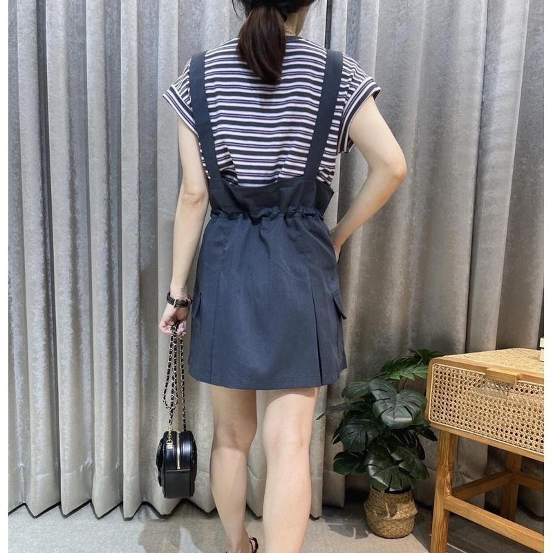 現貨♡ 86301 半袖 條紋衫 吊帶短裙 工裝裙 連身褲裙 女套裝 條紋上衣-細節圖5