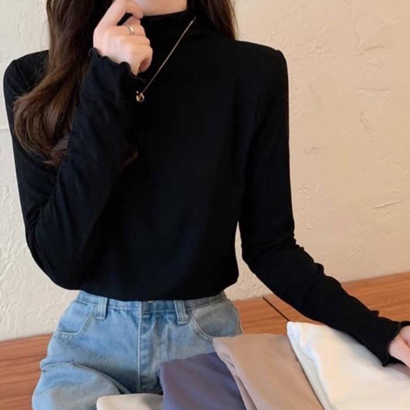 現貨𖤐 兔子魚║2090 衝量 秋冬必備 木耳邊 立領 多色 打底衣 德絨上衣 內磨毛 打底上衣 高領內搭 內搭衣-細節圖2