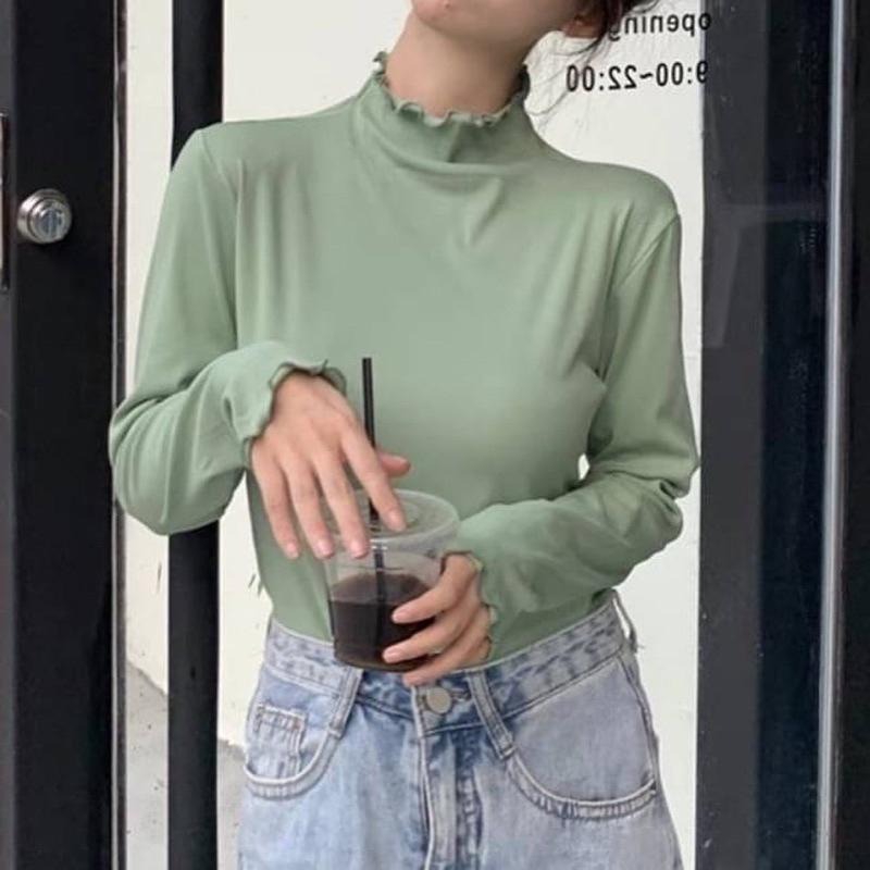 現貨𖤐 兔子魚║2090 衝量 秋冬必備 木耳邊 立領 多色 打底衣 德絨上衣 內磨毛 打底上衣 高領內搭 內搭衣-細節圖5