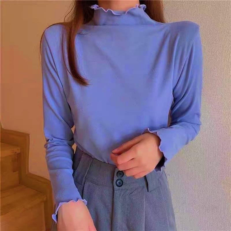 現貨𖤐 兔子魚║2090 衝量 秋冬必備 木耳邊 立領 多色 打底衣 德絨上衣 內磨毛 打底上衣 高領內搭 內搭衣-細節圖7