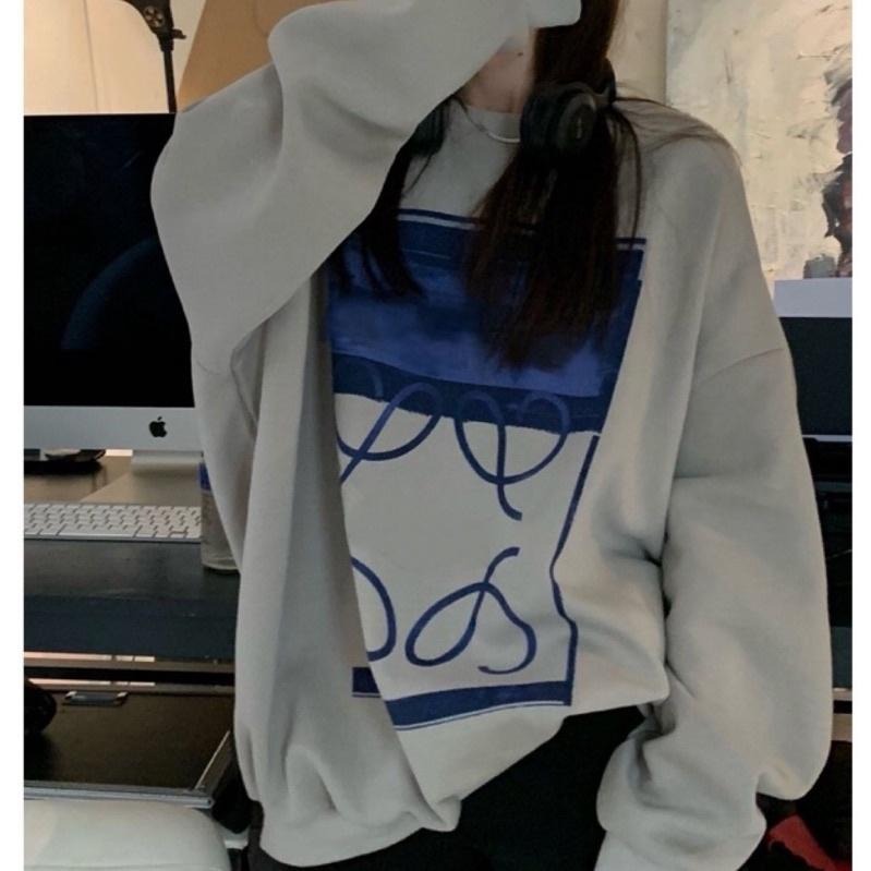 現貨𖤐 兔子魚║ 寬鬆 大尺碼 大學T 大學踢 簡約 個性風 慵懶風 長袖上衣 女長袖-細節圖7