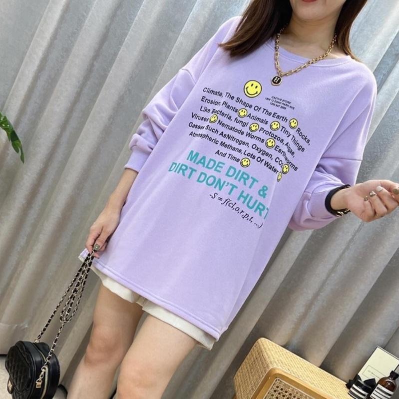 現貨𖤐 兔子魚║ 600142 螢光 英文 微笑 秋款 大學T 韓版 長袖T恤 長袖上衣 女上衣 女長袖-細節圖4