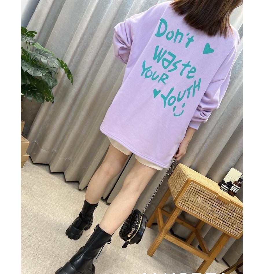 現貨𖤐 兔子魚║ 600142 螢光 英文 微笑 秋款 大學T 韓版 長袖T恤 長袖上衣 女上衣 女長袖-細節圖5