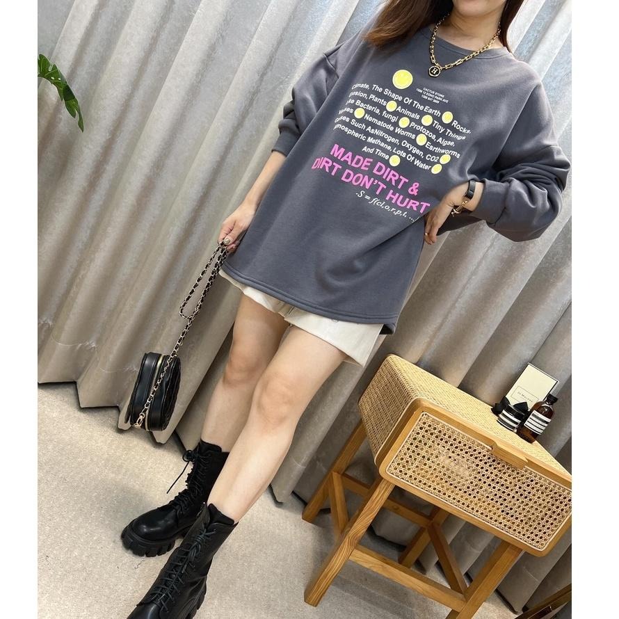 現貨𖤐 兔子魚║ 600142 螢光 英文 微笑 秋款 大學T 韓版 長袖T恤 長袖上衣 女上衣 女長袖-細節圖7