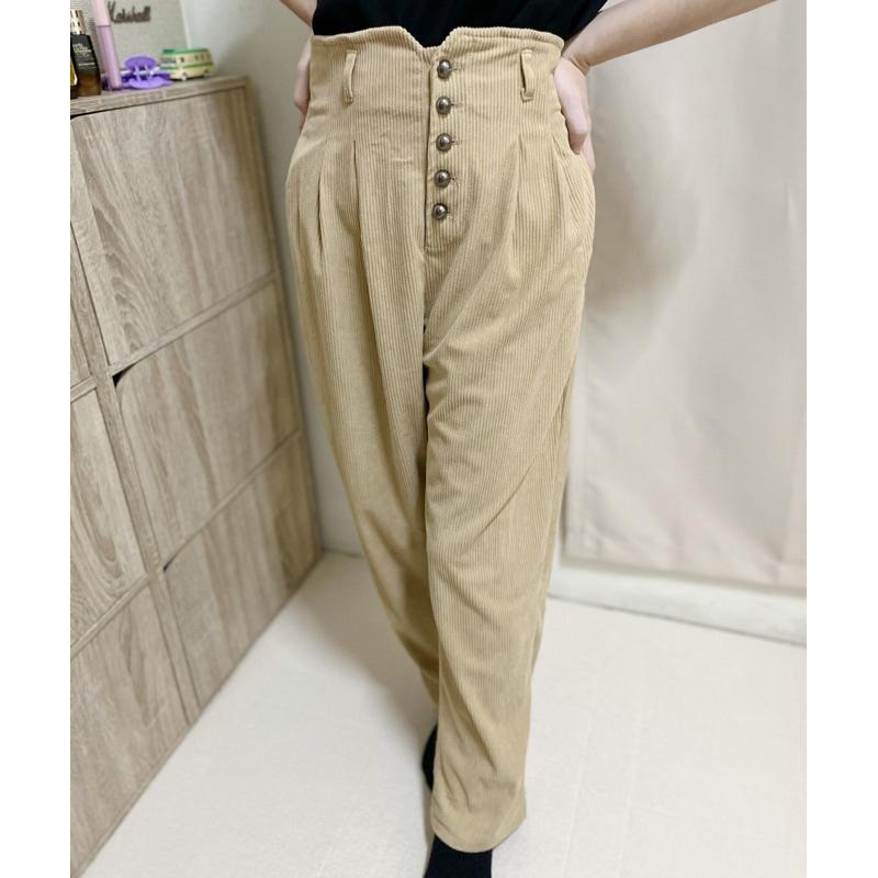 現貨𖤐  兔子魚║韓版 高腰褲 顯瘦 燈芯絨 哈倫褲 冬天長褲 厚長褲 休閒長褲 蘿蔔褲 長褲女 女裝-細節圖3