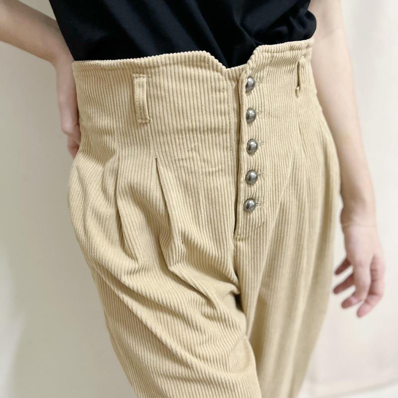 現貨𖤐  兔子魚║韓版 高腰褲 顯瘦 燈芯絨 哈倫褲 冬天長褲 厚長褲 休閒長褲 蘿蔔褲 長褲女 女裝-細節圖5