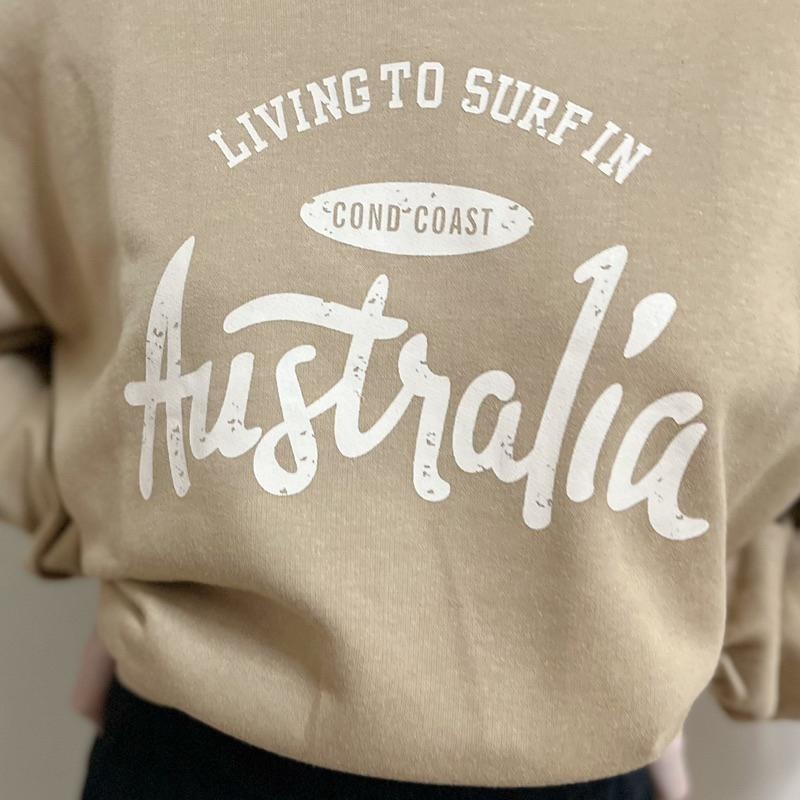 現貨 𖤐 兔子魚║Y106D V領 鬆緊袖 蓬蓬袖 毛巾布 衛衣 字母 美式風 寬鬆 簡約 長袖上衣 女上衣 女長袖-細節圖5