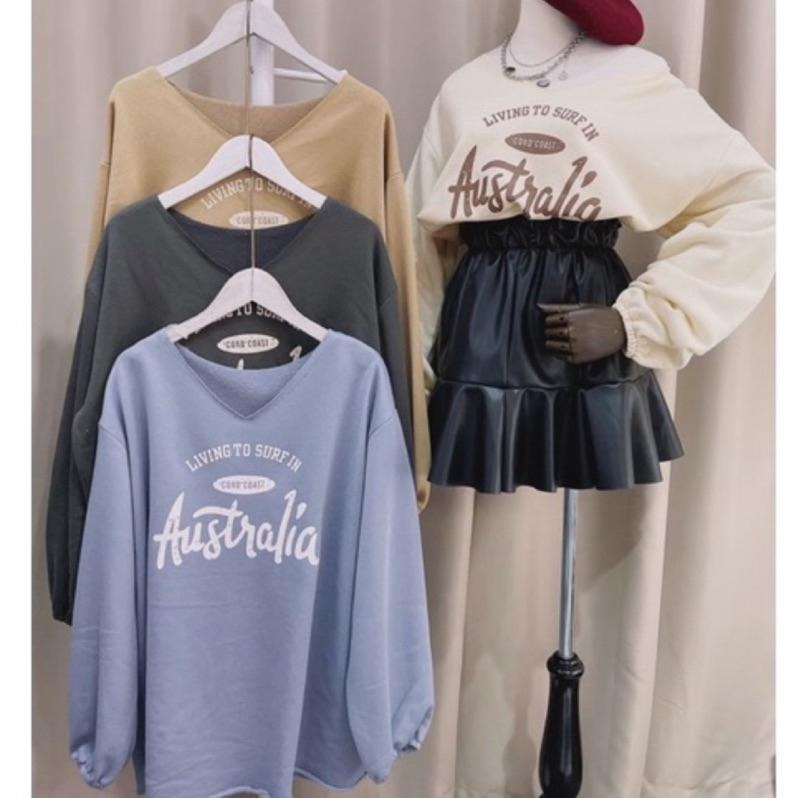 現貨 𖤐 兔子魚║Y106D V領 鬆緊袖 蓬蓬袖 毛巾布 衛衣 字母 美式風 寬鬆 簡約 長袖上衣 女上衣 女長袖-細節圖8