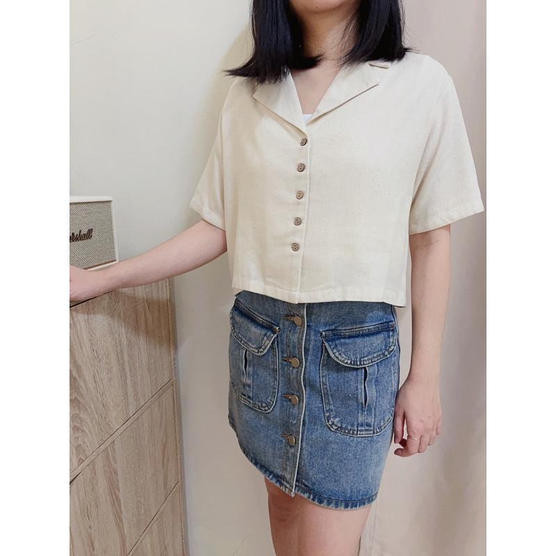 現貨♡短版 襯衫 質感好 韓版 斜紋布 短版襯衫 短袖襯衫 女短袖襯衫-細節圖4