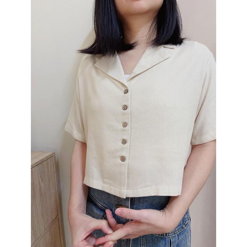 現貨♡短版 襯衫 質感好 韓版 斜紋布 短版襯衫 短袖襯衫 女短袖襯衫-細節圖5