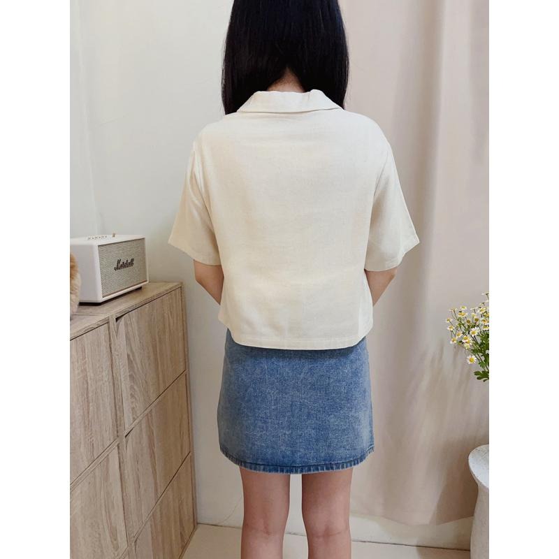 現貨♡短版 襯衫 質感好 韓版 斜紋布 短版襯衫 短袖襯衫 女短袖襯衫-細節圖8