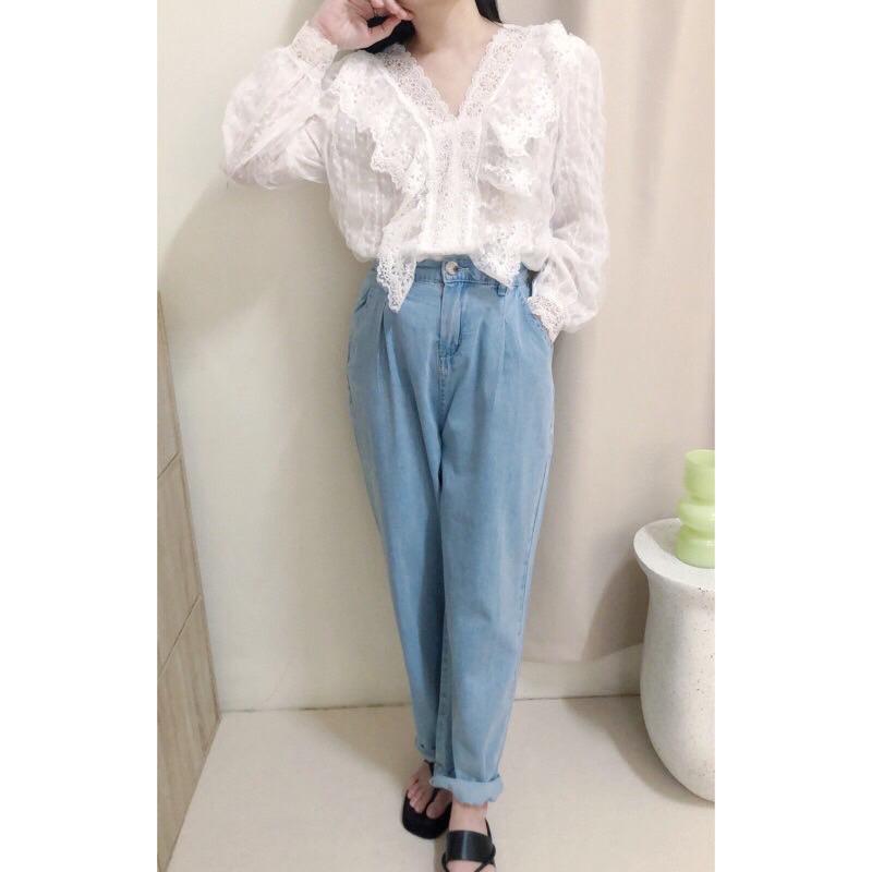 現貨♡ 牛仔褲 奶奶褲 寬鬆褲 老爺褲 後鬆緊腰 休閒百搭 女牛仔褲 棉花糖-細節圖5