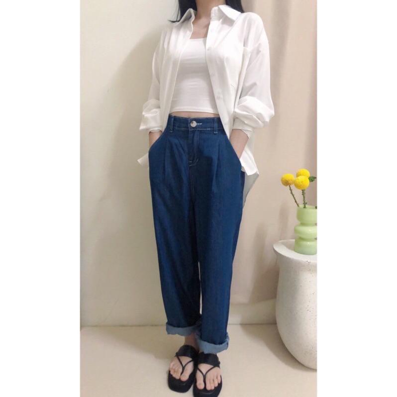 現貨♡ 牛仔褲 奶奶褲 寬鬆褲 老爺褲 後鬆緊腰 休閒百搭 女牛仔褲 棉花糖-細節圖8