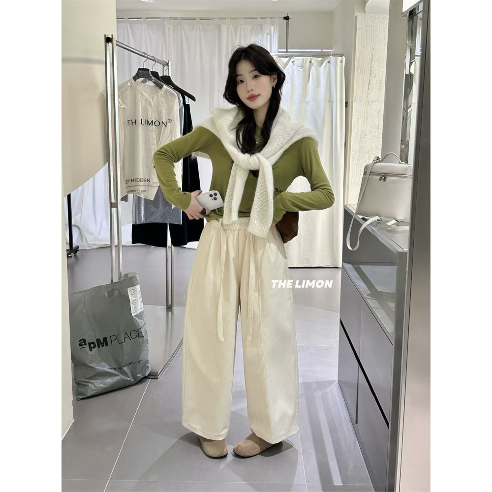 現貨𖤐║9255 thelimon 檸檬綠茶 復古寬褲 燈芯絨寬褲 百搭寬褲 休閒寬褲 燈芯絨長褲 壓紋寬褲-細節圖2