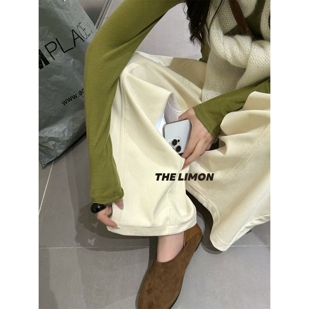 現貨𖤐║9255 thelimon 檸檬綠茶 復古寬褲 燈芯絨寬褲 百搭寬褲 休閒寬褲 燈芯絨長褲 壓紋寬褲-細節圖4