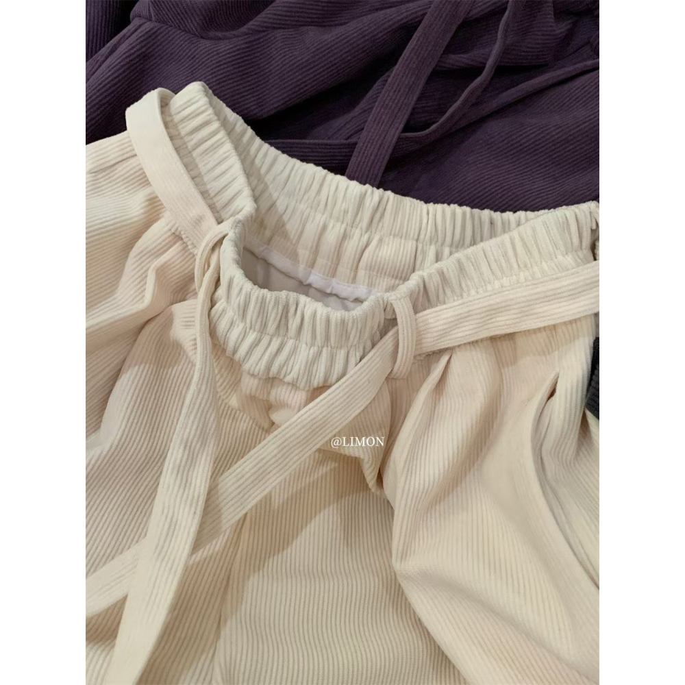 現貨𖤐║9255 thelimon 檸檬綠茶 復古寬褲 燈芯絨寬褲 百搭寬褲 休閒寬褲 燈芯絨長褲 壓紋寬褲-細節圖5