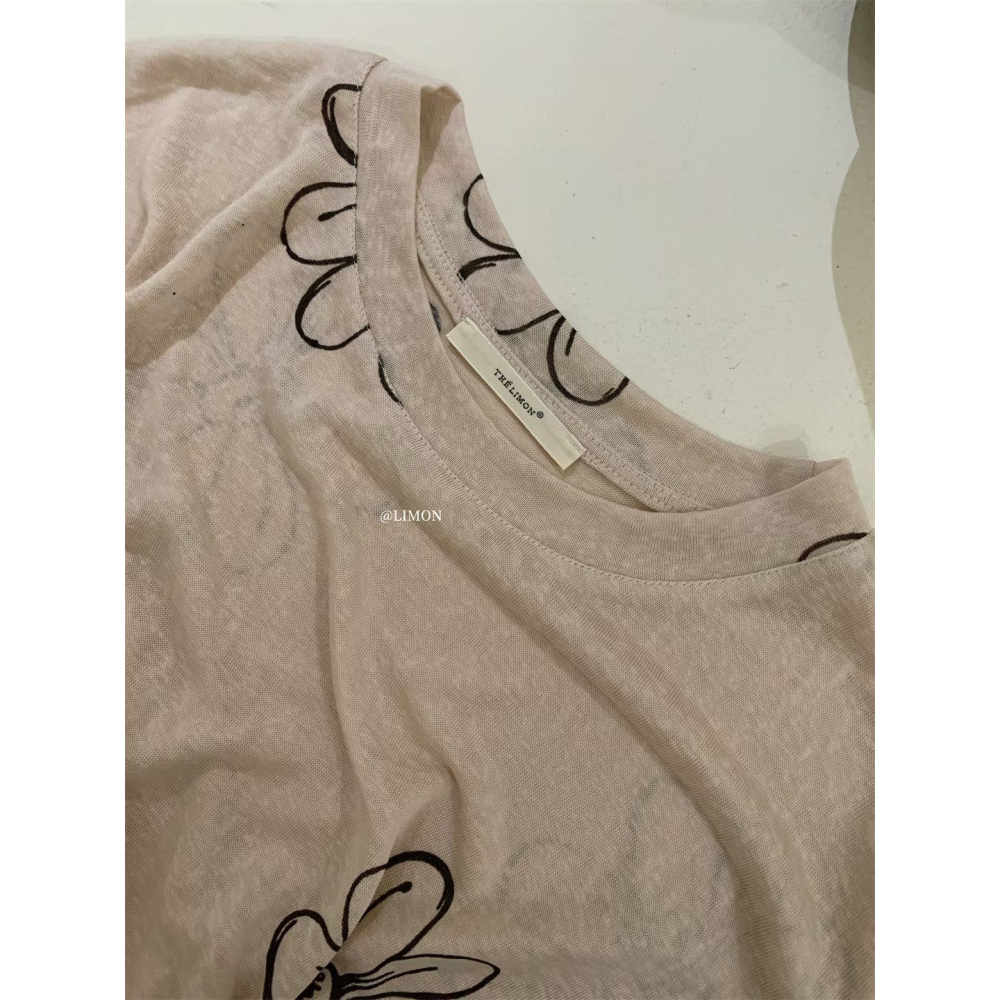 現貨𖤐兔子魚✓║9080 thelimon 檸檬綠茶 早秋上衣 慵懶風上衣 花朵上衣 防曬衫 寬鬆上衣 寬鬆上衣 透-細節圖4