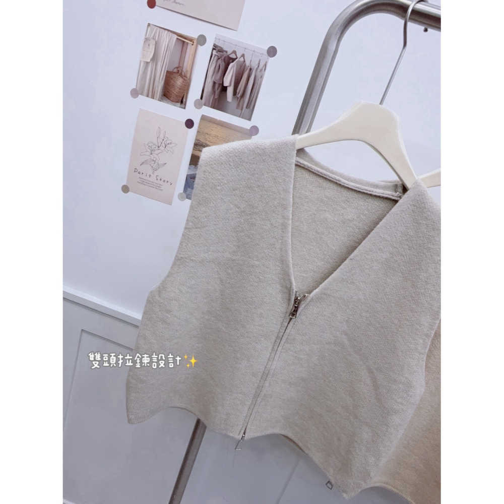 現貨𖤐兔子魚✓║6867 針織背心 短版背心 疊穿背心 層次背心 雙拉鍊背心 背心外套 無袖背心 冬天背心 無袖外套-細節圖5