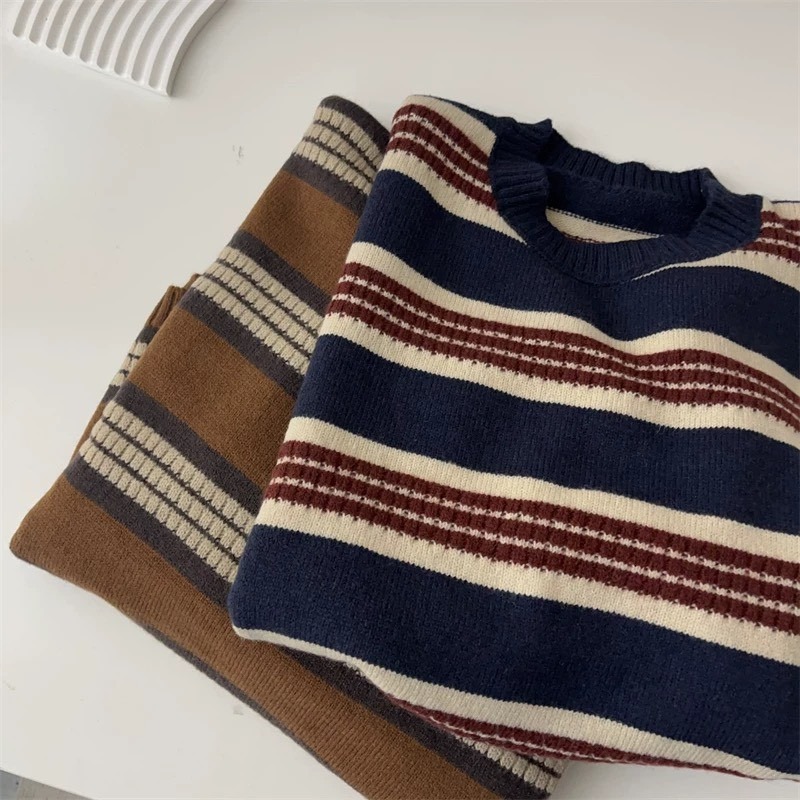 現貨𖤐兔子魚✓║2521A 條紋毛衣 針織上衣 針織毛衣 棉羊絨 撞色毛衣 寬鬆毛衣 簡約毛衣 女毛衣 配色毛衣 百搭-細節圖2