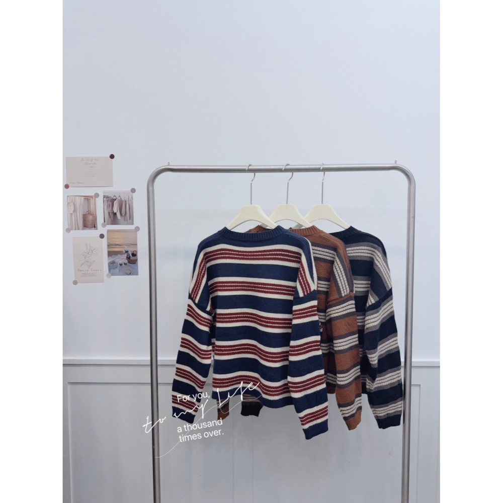 現貨𖤐兔子魚✓║2521A 條紋毛衣 針織上衣 針織毛衣 棉羊絨 撞色毛衣 寬鬆毛衣 簡約毛衣 女毛衣 配色毛衣 百搭-細節圖5
