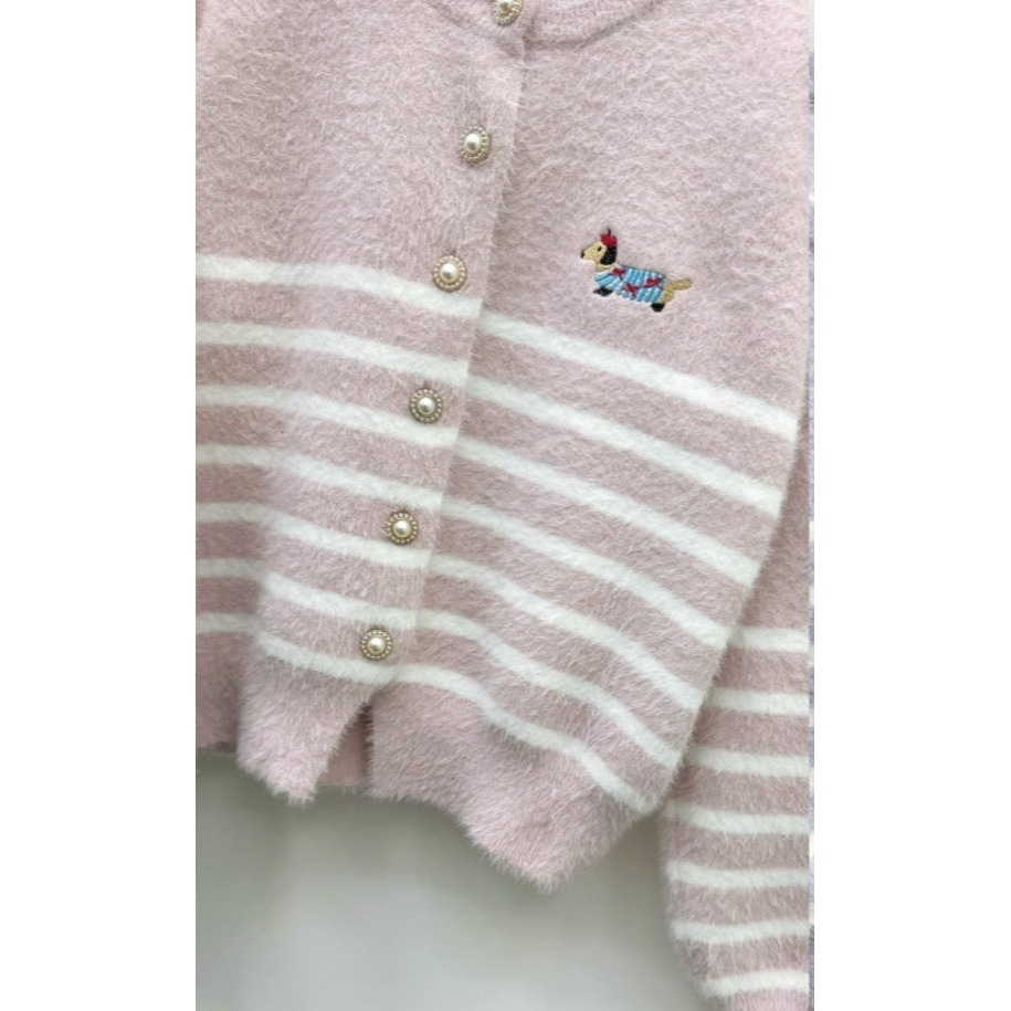 現貨𖤐兔子魚✓║711 刺繡毛衣 小狗毛衣 開釦毛衣 橫條毛衣 仿水貂毛毛衣 小圖毛衣 可愛毛衣 女毛衣 條紋毛衣 溫-細節圖11