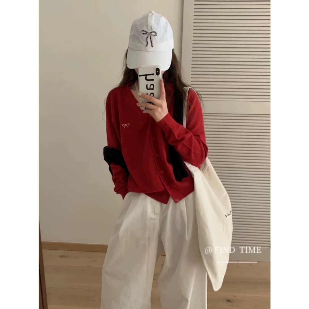 現貨𖤐兔子魚✓║1089 質感罩衫 包芯紗罩衫 刺繡罩衫 蝴蝶結外套 排扣罩衫 針織罩衫 針織上衣 針織外套-細節圖3