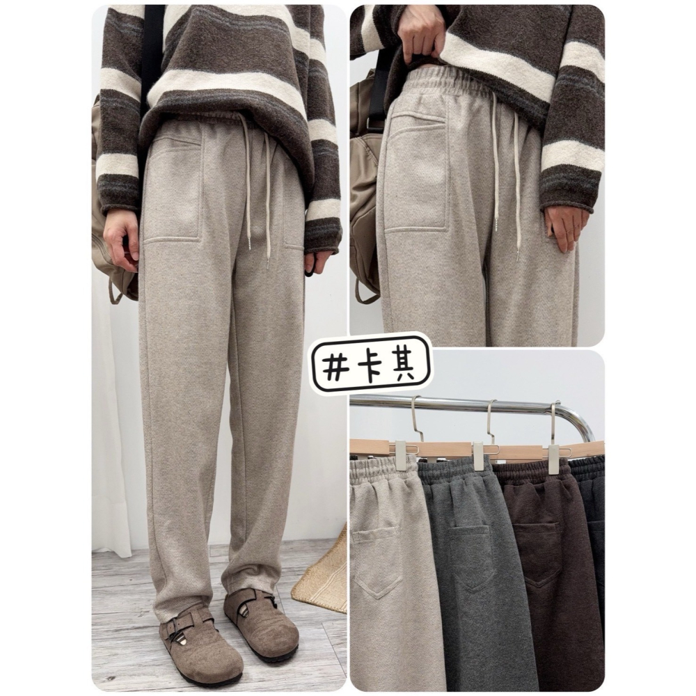 現貨𖤐兔子魚✓║L149274 女長褲 休閒長褲 冬天長褲 人字紋長褲 毛呢長褲 抽繩長褲 直筒長褲 口袋長褲 百搭長-細節圖4