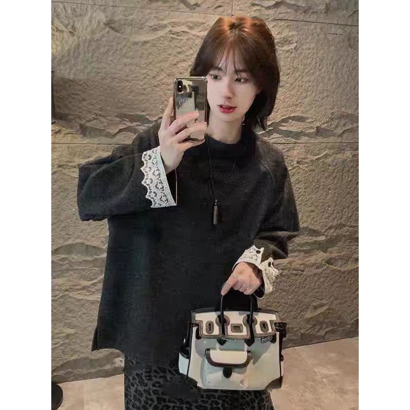 現貨𖤐兔子魚✓║PU1149 冬天上衣 女上衣 蕾絲上衣 氣質上衣 開叉上衣 絨毛上衣 長袖上衣 保暖上衣 中長板上衣-細節圖3