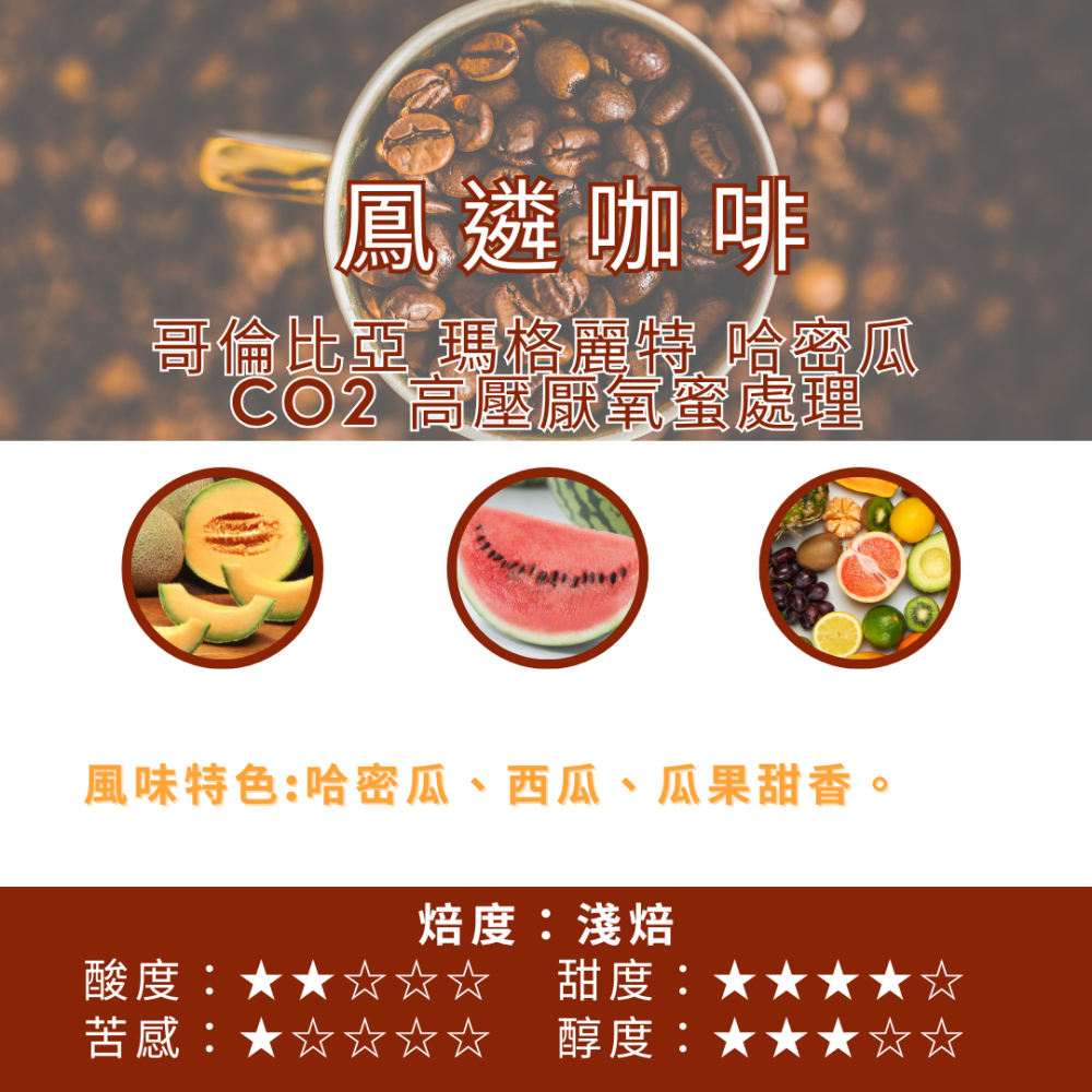哥倫比亞 瑪格麗特 哈密瓜  CO2 高壓厭氧蜜處理【PhoenixCoffee鳳遴咖啡】『現烘咖啡』-細節圖2