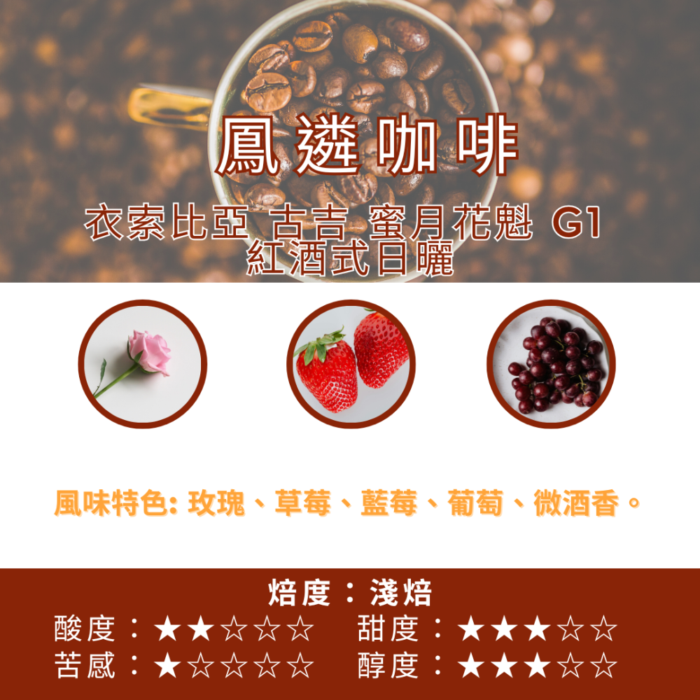 衣索比亞 古吉 蜜月花魁 G1 紅酒式日曬【PhoenixCoffee鳳遴咖啡】『現烘咖啡』-細節圖2
