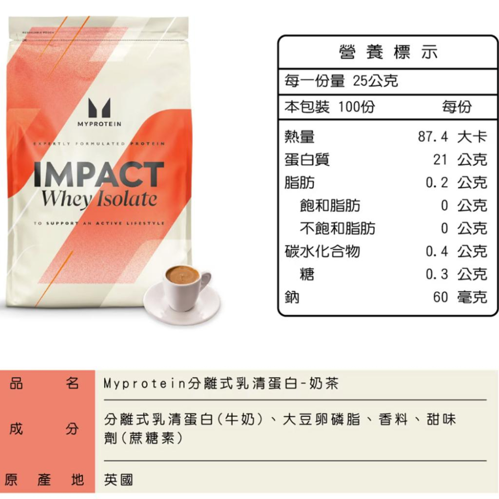 [Costco線上代購] Myprotein 分離乳清蛋白粉 英式奶茶風味 2.5公斤  商品編號:#150746-細節圖2