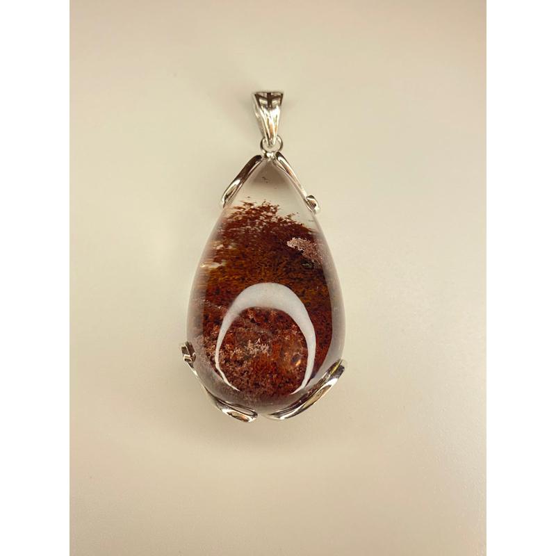 ✨紅幽靈純銀包框水滴型開運招財吊墜-細節圖2