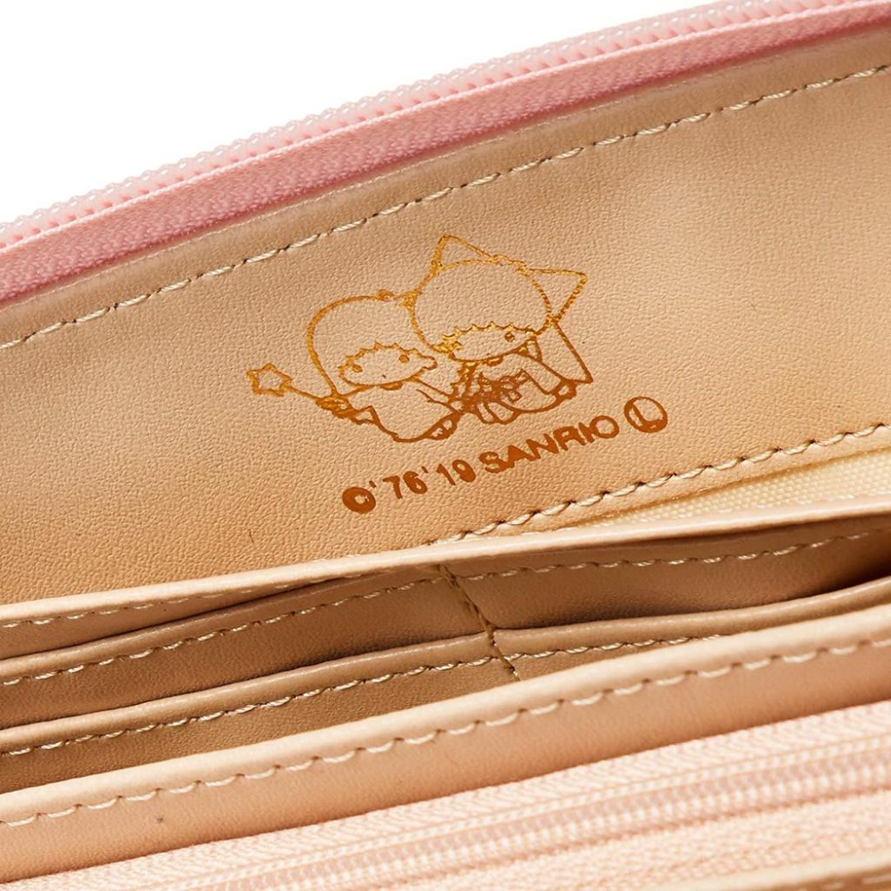 [日本帶回] Sanrio 三麗鷗 斜紋皮革 女用皮夾 長夾 錢包 零錢包 Little Twin Stars 雙子星-細節圖3