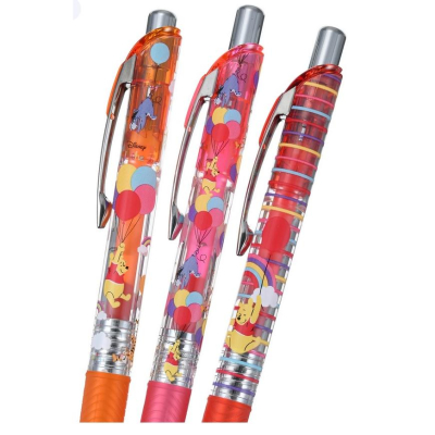 [日本製] pentel ENERGEL 迪士尼商店 小熊維尼 原子筆 圓珠筆 三隻裝 按壓式 透明殼 0.5mm