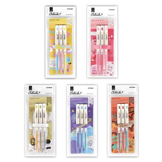 [日本製] Kutsuwa Culicule 3色入 粉彩色鉛筆 色鉛筆 旋轉伸縮設計 可使用橡皮擦擦拭 便於隨身攜帶-細節圖2