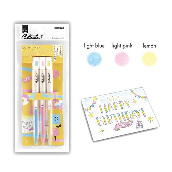 [日本製] Kutsuwa Culicule 3色入 粉彩色鉛筆 色鉛筆 旋轉伸縮設計 可使用橡皮擦擦拭 便於隨身攜帶-細節圖3