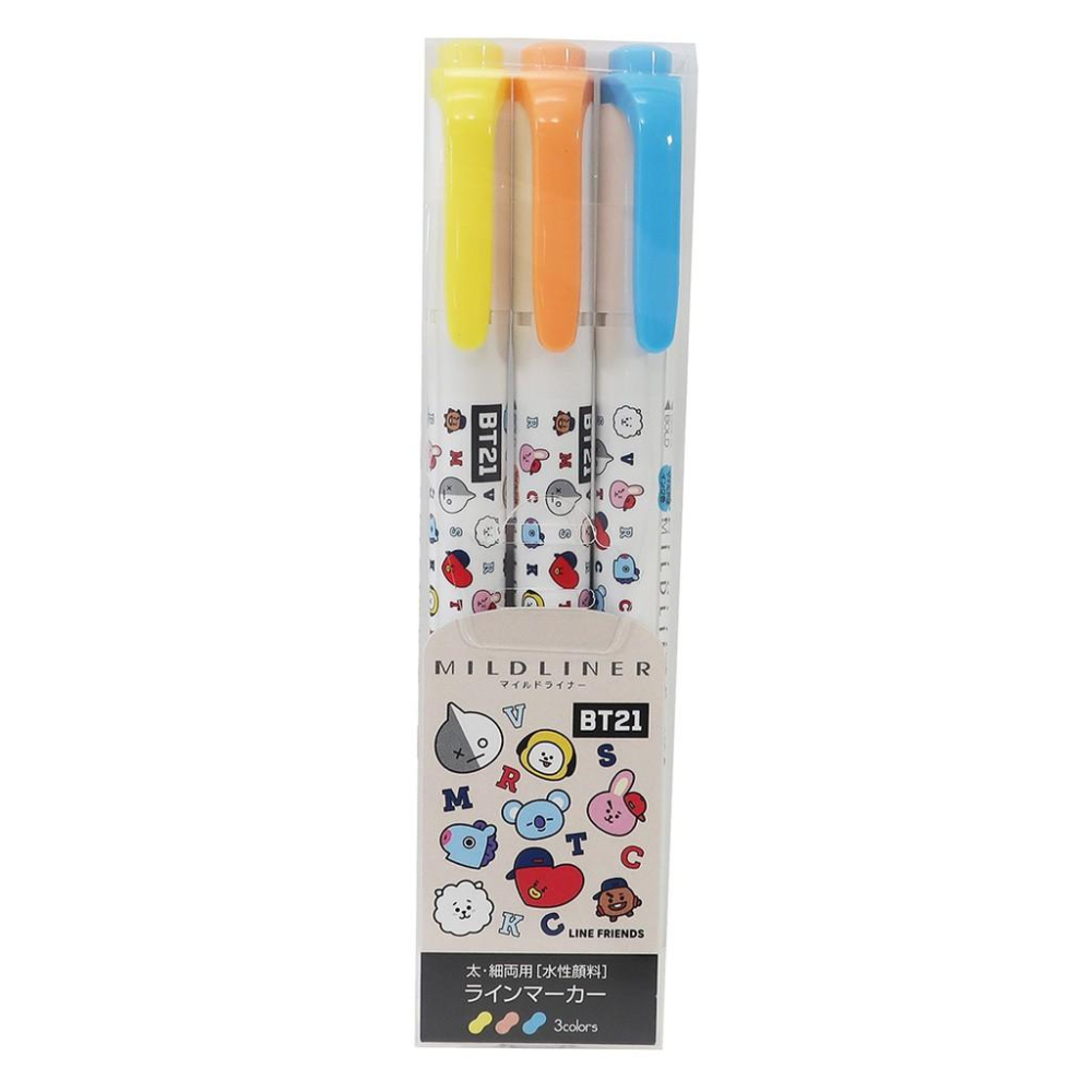 [日製]Zebra BT21 3色雙頭螢光筆 水性 mildliner BTS防彈少年團 Line Friends 正貨-細節圖3