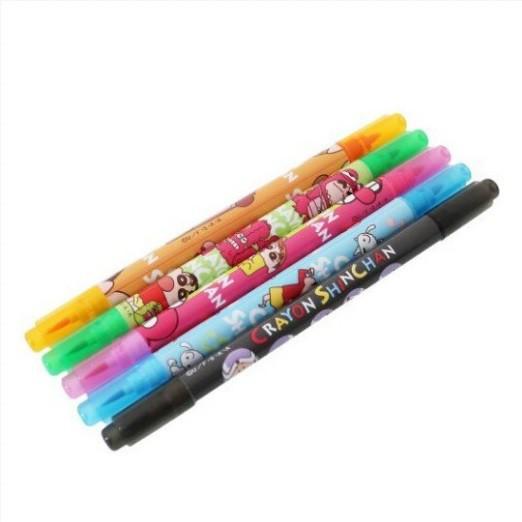 [日本帶回] Crayon Shinchan 蠟筆小新 雙頭螢光筆 Marker Brush Pen 每包5隻 共兩款-細節圖6