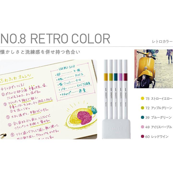 [日本製] uni 三菱 EMOTT 水性簽字筆 耐水性色筆 彩色筆 初夏限定 5色入 0.4mm-細節圖9