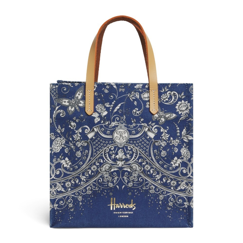 【HF】Harrods英國代購 正品 哈洛德百貨 2026新款 燙金Logo蝴蝶花卉圖騰手提包 上班辦公通勤皮革手提包-規格圖5