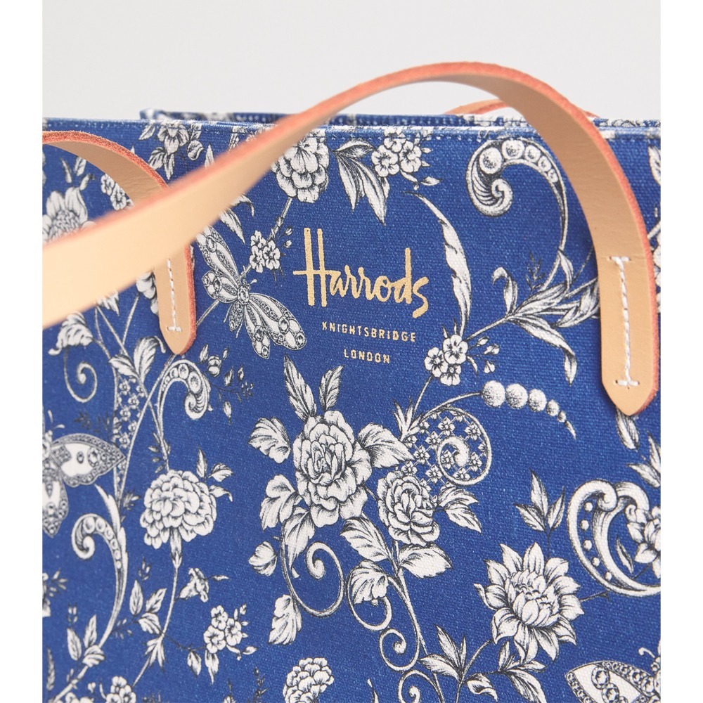 【HF】英國代購 Harrods正品 2026新款 哈洛德百貨 棉質蝴蝶花卉圖騰印花托特包 皮革提手手提包 側背包-細節圖6