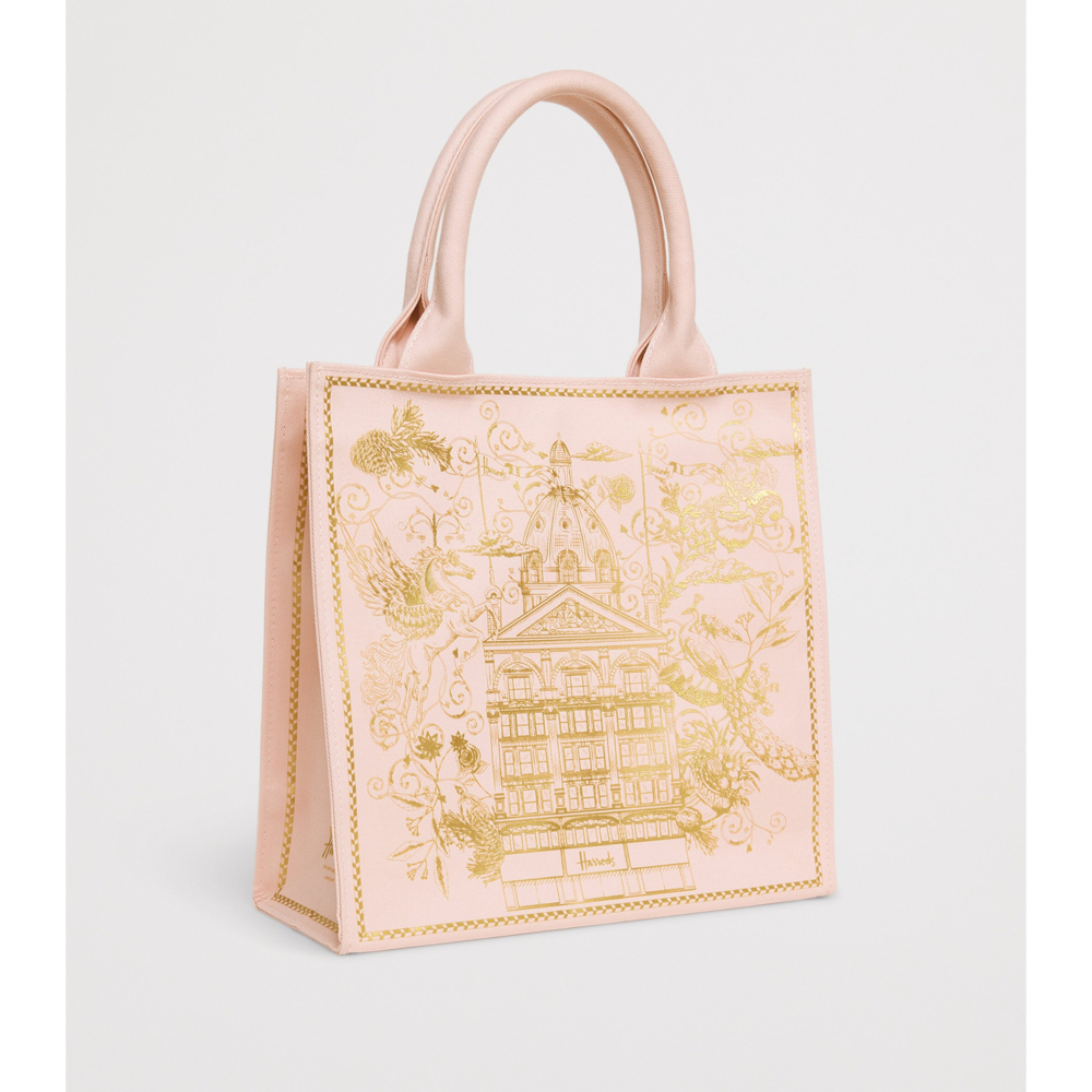 【HF】Harrods英國代購 正品 哈洛德百貨 皇家藍燙金刺繡建築厚帆布手提包 英國高貴女包 購物包 購物袋-細節圖3