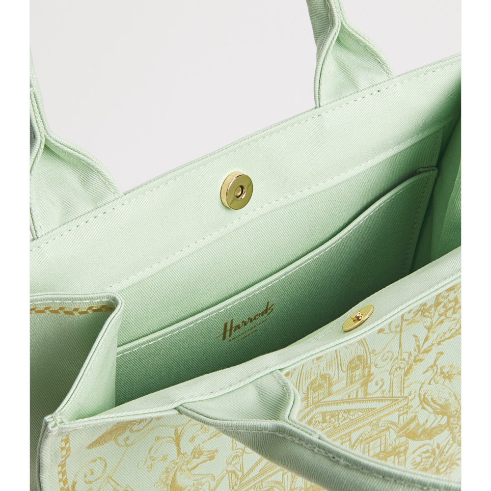 【HF】Harrods英國代購 正品 哈洛德百貨 皇家藍燙金刺繡建築厚帆布手提包 英國高貴女包 購物包 購物袋-細節圖5