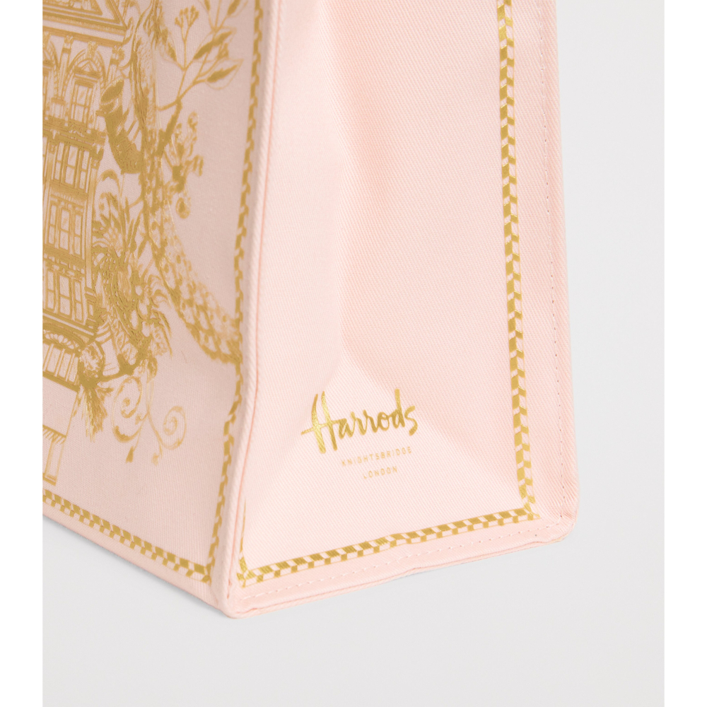 【HF】Harrods英國代購 正品 哈洛德百貨 皇家藍燙金刺繡建築厚帆布手提包 英國高貴女包 購物包 購物袋-細節圖6